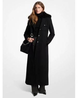 MICHAEL Michael Kors Mk Faux Fur Trim Wool Blend Coat - Black