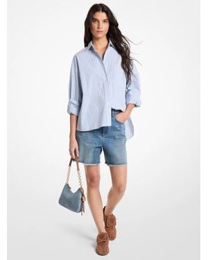 MICHAEL Michael Kors Mk Striped Stretch Cotton Blend Shirt - Blue