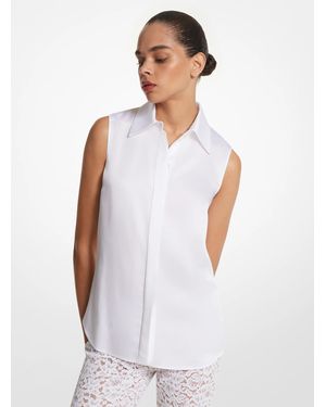 Michael Kors Hansen Sleeveless Charmeuse Button-up Shirt - White