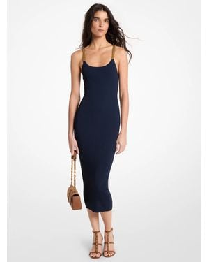 MICHAEL Michael Kors Mk Embellished Ribbed Knit Tank Dress - Blue