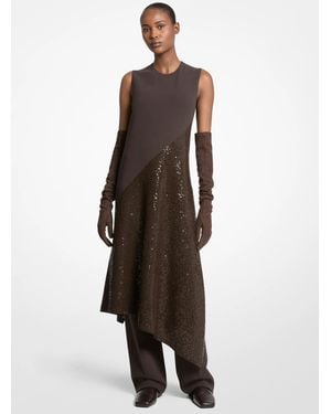 Michael Kors Michael Kors Hand-Embroidered Sequin Double Faced Stretch Wool Dress - Brown