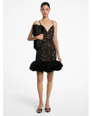 Michael Kors Michael Kors Hand-Embroidered Floral Lace And Fringe Cocktail Shaker Dress - Black
