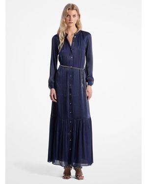 MICHAEL Michael Kors Mk Metallic Crinkled Georgette Belted Kaftan Dress - Blue