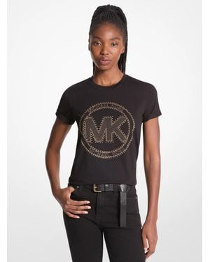 Michael Kors Studded Logo Charm Organic Cotton Jersey T-Shirt - Black