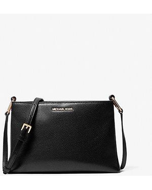 Michael Kors Outlet Trisha Medium Pebbled Leather Crossbody Bag - Black