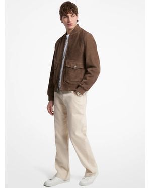 Michael Kors Mk Suede Bomber Jacket - Brown