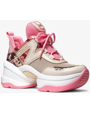 Michael Kors Zapatilla Olympia de lona y piel en relieve con motivo de pitón en dos tonos - Rosa