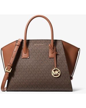 Michael Kors Outlet Mk Avril Large Signature Logo Satchel - Brown