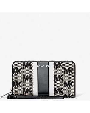 Michael Kors Jet Set Travel Large Striped Logo Jacquard Smartphone Wristlet - White