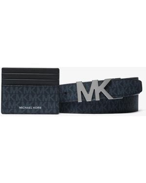 Michael Kors Outlet Mk Signature Logo Card Case And Belt Gift Set - White