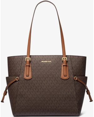 Michael Kors Outlet Mk Voyager Large Signature Logo Tote Bag - Brown