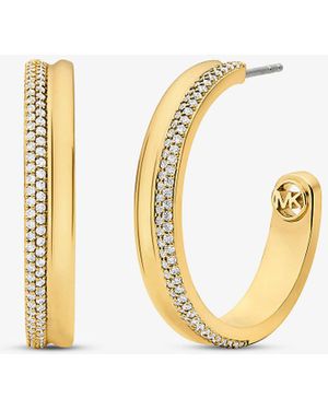 Michael Kors Mk Precious Metal-Plated Brass Pavé Hoop Earrings - Metallic
