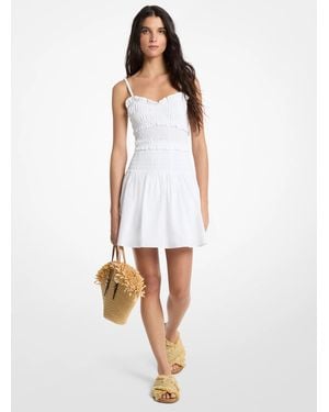 Michael Kors Mk Smocked Cotton Poplin Tank Dress - White