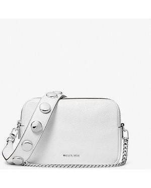 Michael Kors Bryant Medium Studded Pebbled Leather Camera Crossbody Bag - White