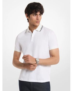 Michael Kors Mk Logo Trim Cotton Jersey Polo Shirt - White
