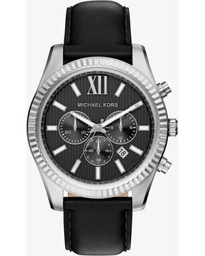 Michael Kors Oversized Lexington-Tone And Leather Watch - Black