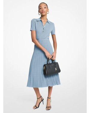 MICHAEL Michael Kors Mk Ribbed Stretch Knit Polo Midi Dress - Blue