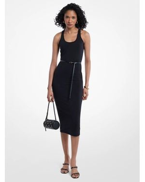 Michael Kors Belted Stretch Matte Jersey Racerback Tank Dress - Blue