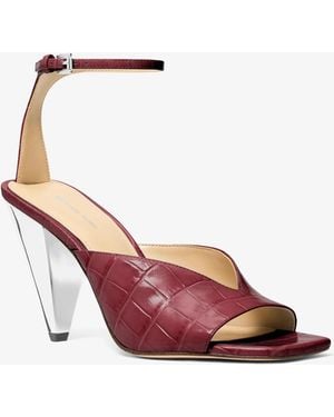 MICHAEL Michael Kors Mk Electra Crocodile Embossed Leather Sandal - Pink
