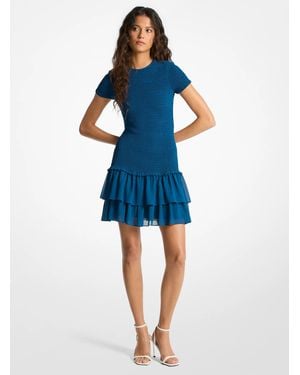 MICHAEL Michael Kors Mk Smocked Georgette Ruffle Mini Dress - Blue