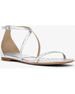 Michael Kors Mk Polly Metallic Python Embossed Leather Sandal - White