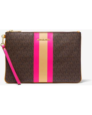 Michael Kors Large Logo Stripe Zip Pouch - Pink