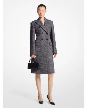 Michael Kors Mk Herringbone Tweed Double-Breasted Carved Coat - Blue