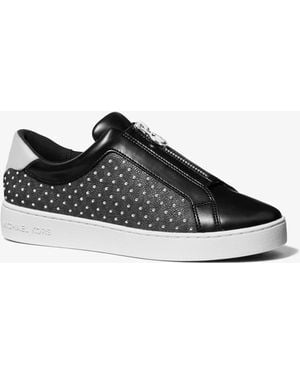 MICHAEL Michael Kors Michael Kors Keaton Embellished Signature Logo Zip-Up Sneaker - Black