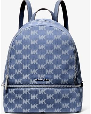 Michael Kors Rhea Medium Logo Jacquard Denim Backpack - Blue
