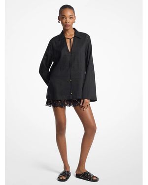 MICHAEL Michael Kors Mk Ramie Collared Tunic Top - Black