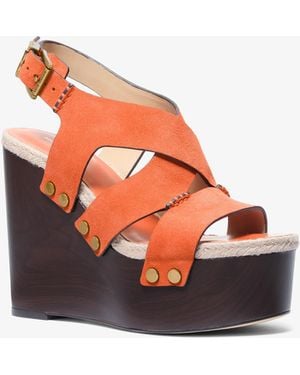 Michael Kors Raven Studded Suede Wedge Sandal - Pink