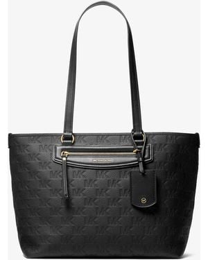 MICHAEL Michael Kors Mk Jet Set Travel Medium Logo Embossed Leather Tote Bag - Black