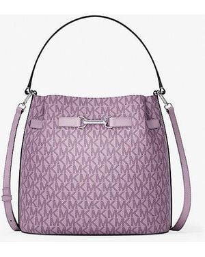 Michael Kors Carson Medium Signature Logo Convertible Bucket Crossbody Bag - Purple