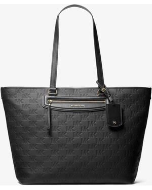 MICHAEL Michael Kors Mk Jet Set Travel Extra-Large Logo Embossed Leather Tote Bag - Black
