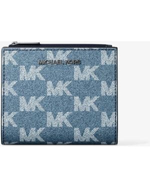 Michael Kors Cooper Medium Logo Jacquard Denim Zip Wallet - Blue