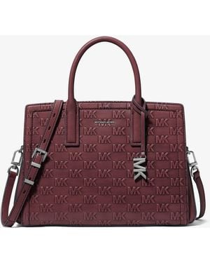 MICHAEL Michael Kors Laila Medium Logo Embossed Burnished Leather Satchel - Purple