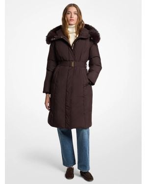 MICHAEL Michael Kors Michael Kors Faux Fur Trim Belted Coat - Red