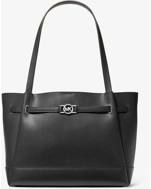 Michael Kors Outlet Mk Reed Large Pebbled Leather Belted Tote Bag - Black