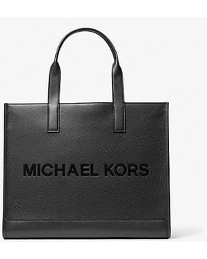 Michael Kors Cooper Logo Embossed Pebbled Leather Tote Bag - Black