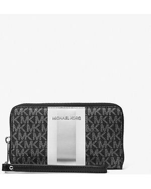 Michael Kors Jet Set Large Metallic Signature Logo Stripe Smartphone Wallet - Gray