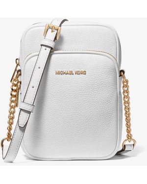 Michael Kors Borsa a tracolla Jet Set Travel media in pelle martellata - Bianco
