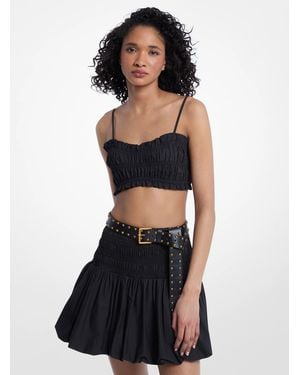Michael Kors Smocked Cotton Poplin Bra Top - Black