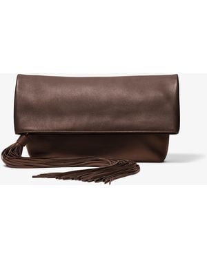 Michael Kors Thalitha Leather Foldover Clutch - Brown