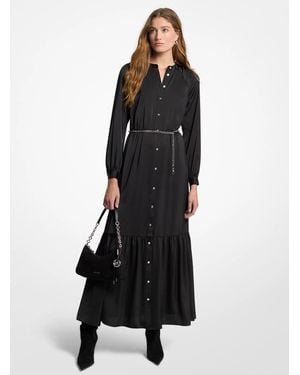 MICHAEL Michael Kors Mk Belted Satin Shirtdress - Black