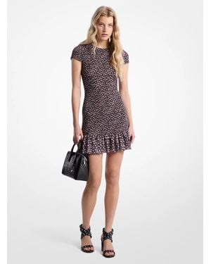 MICHAEL Michael Kors Smocked Floral Print Georgette Dress - Pink