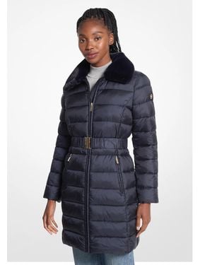 MICHAEL Michael Kors Packable Quilted Puffer Coat with Faux Fur - Blue