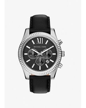 Michael Kors Oversized Lexington-Tone And Leather Watch - Black