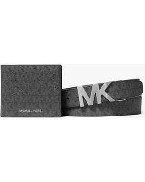 Michael Kors Signature Logo Wallet And Reversible Belt Gift Set - White