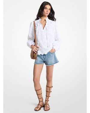 Michael Kors Floral Embroidered Cotton Voile Blouse - Blue