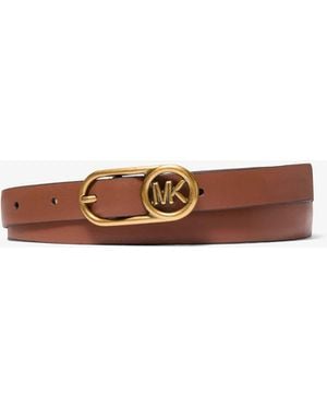 Michael Kors Logo Buckle Leather Belt - White